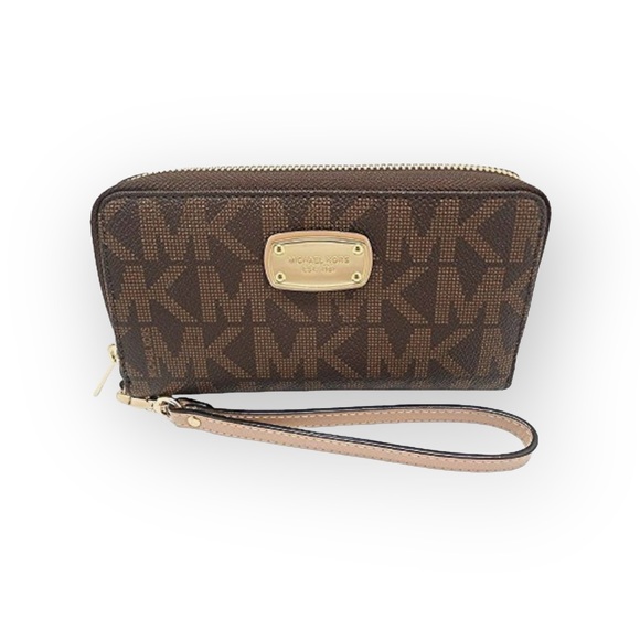 Michael Kors Monogram Zip Around Large Brown Wallet - Picture 1 of 9